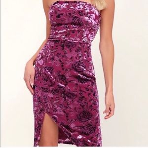 NWT lulu’s crushed velvet floral strapless dress